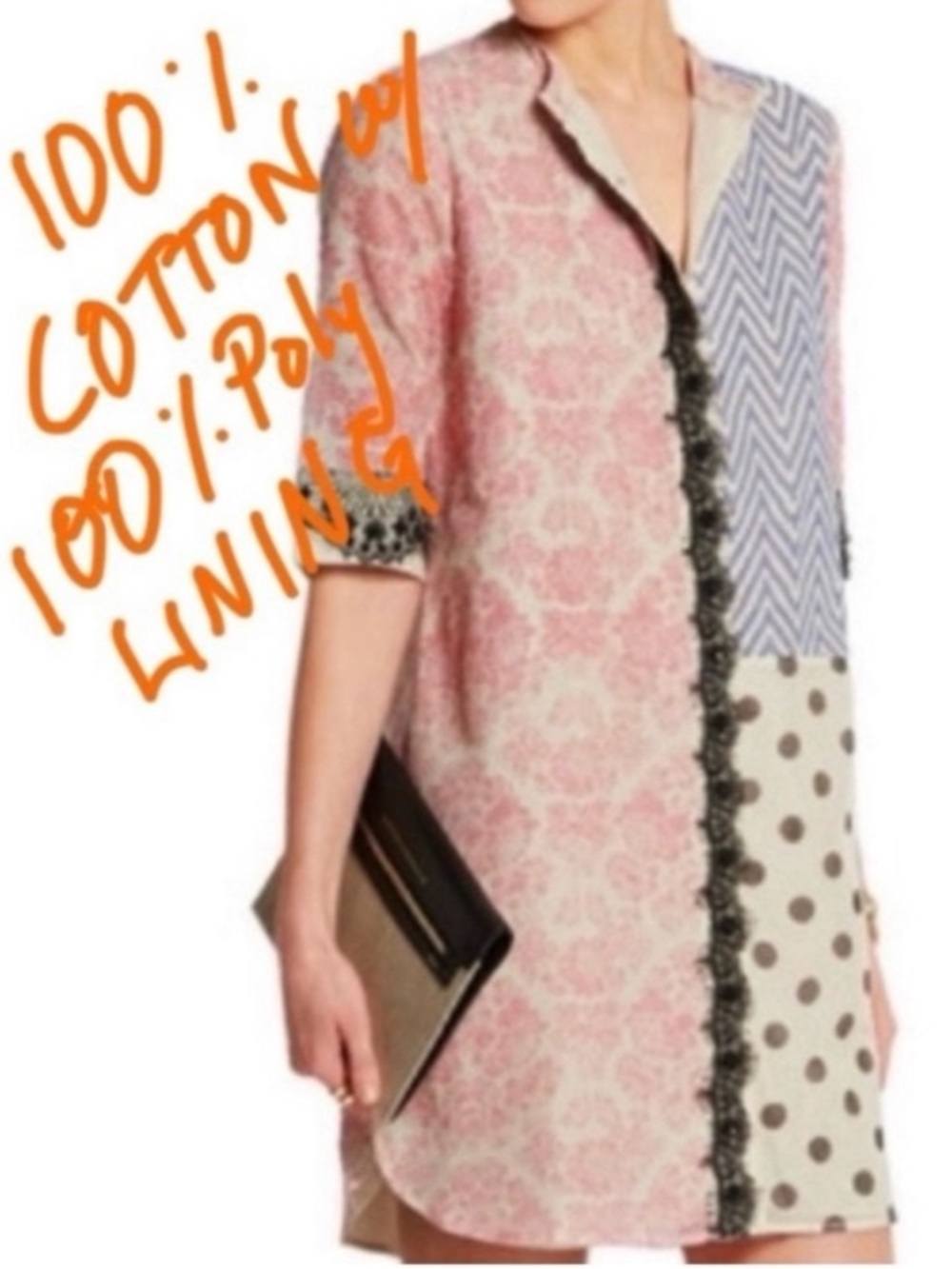 šVineet Bahl Cotton Dress - Mixed Pattern w/ Lace - Size Small - NET-A-PORTER